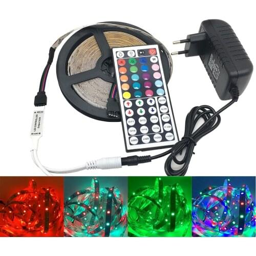 2835 RGB LED Strip Set Light DC12V 60leds/m Flexible Ribbon led light strip 24key 44key IR Remote Controller Power Adapter Kit