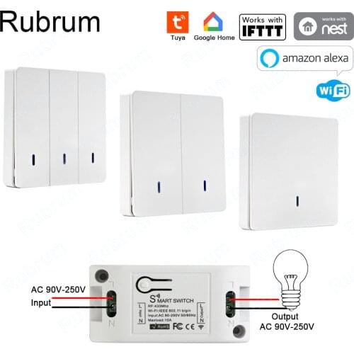 Rubrum Tuya Smart Home APP WiFi Light Switch RF 433 Remote Control Wall Panel Relay Receiver 110V 220V Work with Alexa Google