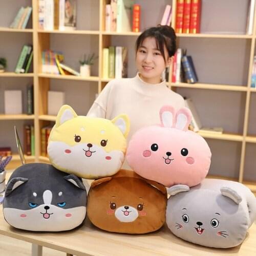 New Hot 1PC Cartoon Animal Warm Hand Sofa Cushion Pillow Cute Shiba Inu Rabbit Plush Toys Birthday Present Bear Home Decor Gift