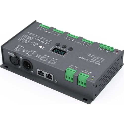 New 12 Channel Led DMX RDM Decoder DC12-24V Input;4A*12CH 48A Output RGB RGBW Strip DMX512 Controller OLED Screen XLR-5 RJ45