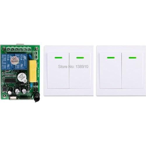 New AC220V 2CH Wireless Remote Control Switch System Receiver +2*Wall Panel Remote Transmitter Sticky Remote Smart Home Switch