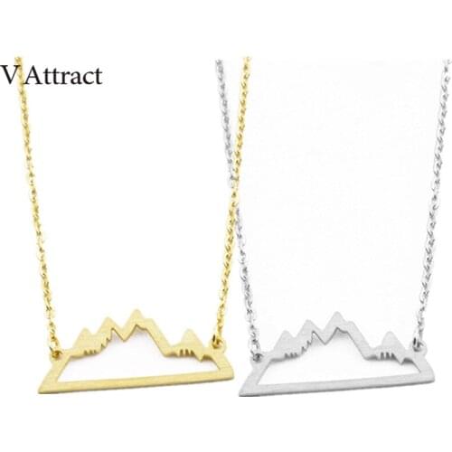 V Attract 10pcs Stainless Steel Mountain Chocker Necklaces Women Men Fashion Jewelry Gold Long Chain Collar Mujer