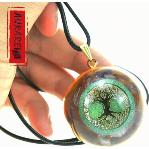 Tree Of Life Amethyst Orgone Pendant Healing Resin Crystal Stone Chakra Yoga Meditation Necklace