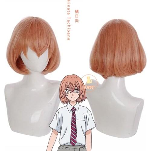 Tokyo Revengers Hinata Tachibana Cosplay Short Organge Brown Wig Heat Resistant Synthetic Hair Wig Cap Women Hallowenn Party Wig