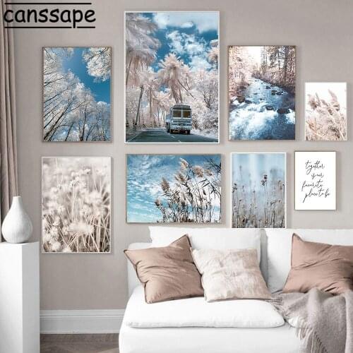 Landscape Wall Art Print Reed Canvas Painting Palm Tree Poster Road Car Paintings Nordic Wall Pictures For Living Room Decor