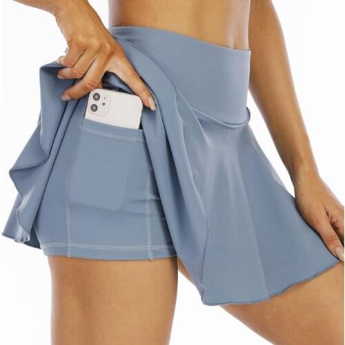 Pleated Tennis Skirts Sports Workout Running Skirt With Pocket Anti-glare Nylon Sportswear Outdoor Sports Tennis Equipment Skirt