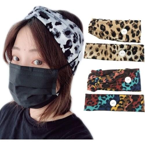 Headband Women Colourful Leopard Print Mask Buttons Turban Sport Fitness Headwear Bandeau Scrunchie Mujer Hair Band Accessories