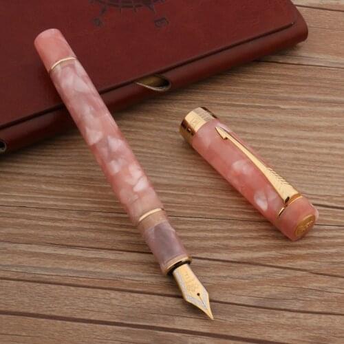 Luxury Brand JinHao 100 Acrylic Fountain Pen Golden Spin Sakura Pink Business Office School Supplies