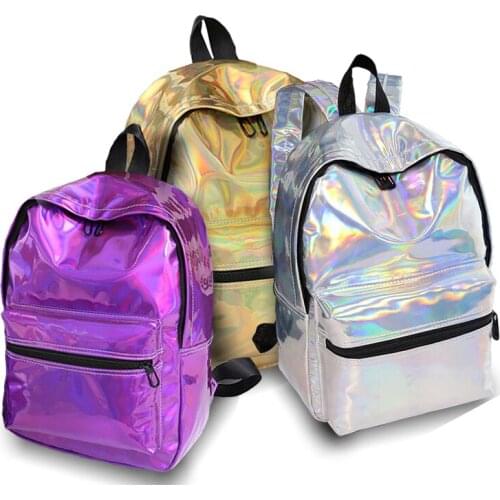 Laser Backpack Women Fashion Travel Bags 2019 Backpack New Women Backpack PU leather Holographic Backpack Girls Shoulder Bag