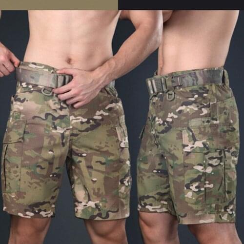 Summer Men Camouflage Military Training Tactical Cargo Shorts Outdoor Hiking Riding Climbing Hunting Knee Length Short Trousers
