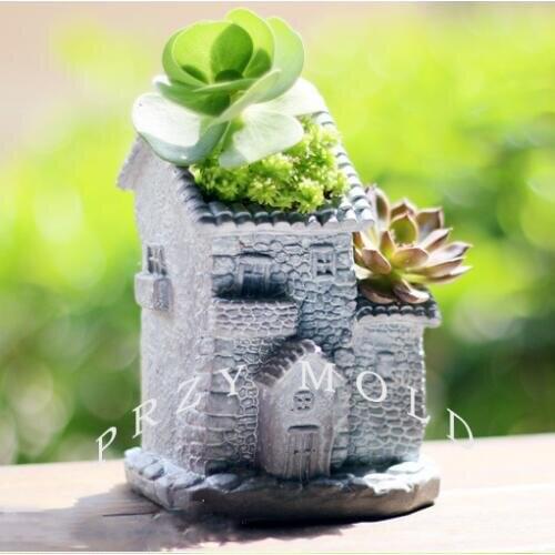 Old house design concrete cement planter silicone mold muti-meat pot molds 3d vase mold handmade mould