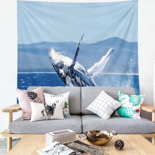 Blue Sea Tapestry Ocean Beach Wall Hanging Water Landscape Beach Decoration Cute Dolphin Tapestries Blanket Polyester Handmade