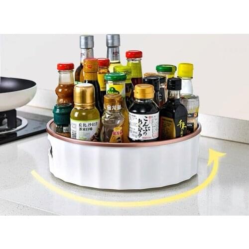 360 Rotating Storage Rack Spice Organizer Multifunction Fruit Makeup Tray Round Spice Rack Organizer Kitchen Accessories
