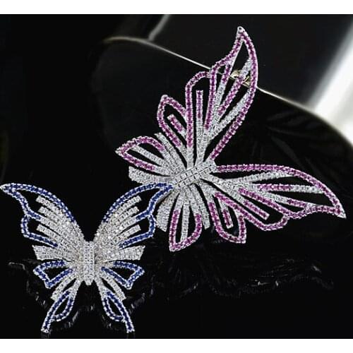 Boho Female Crystal Butterfly Stone Brooch Punk Silver Color Jewelry Brooch For Women Cute White Zircon Pin Dress Coat Accessory