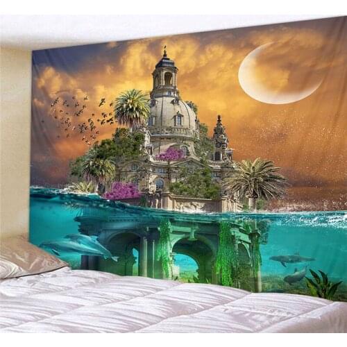 Hot Sale Psychedelic Castle Printed Tapestry Background Wall Hanging Living Room Decor Functional Beach Towel Shawl