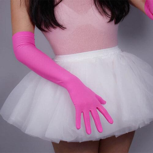 Grass Green Womens 17.5'' Long Spandex Finger Gloves Bridal Dance Pink Gloves for Special Occasion Evening Party Opera Costume