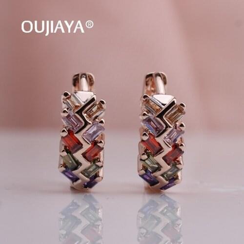 OUJIAYA New shape 585 Rose Gold Dangle Earrings Women Leaf Natural Zircon Drop Earrings Girls Wedding Birthday Gift Jewelry A235