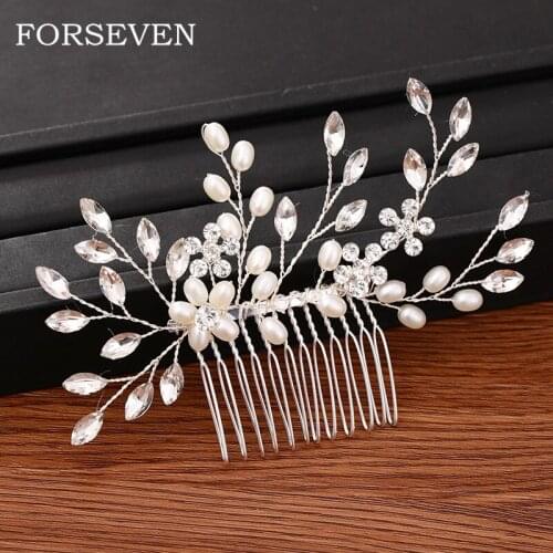 Silver Color Pearl Hair Comb Wedding Hair Accessories Bridal Tiara Hair Comb For Women Head Jewelry Handmade Wedding Headpiece