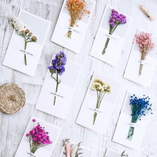 1PCS Paper Greeting Cards with Dried Flower Thank You Cards Christmas Gift Cards Kraft Paper Handwritten Greeting Cards