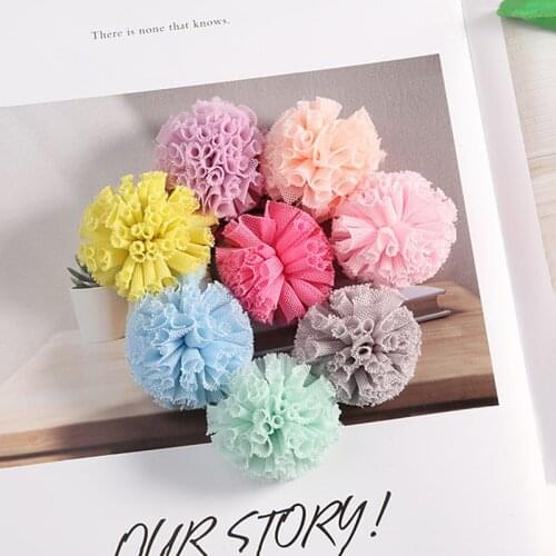 10Pcs 40mm Color Elastic Gauze Flower Ball DIY Manual Hair Rope Headwear Toys Wedding Set Up Dress Sewing Accessories