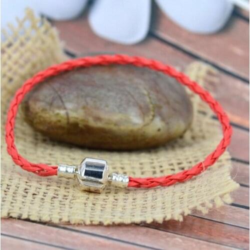 10pcs Vintage Silvers Copper Square Buckle Charms Red Weave Leather Bracelet Bangle Fit Bead Women Jewelry Accessories NEW