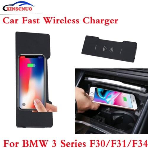10W QI Car wireless Charger Photo For BMW 3 Series F30/F31/F34 2011-2017 Fast Charging Case Plate Central Console Storage Box