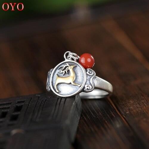 100% real S925 sterling silver jewelry with natural stone round beaded elegant female ring womens fashion rings new