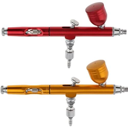 2pcs Multi-Purpose Precision Dual-Action Gravity Feed Airbrush Professional Set - Gold + Red