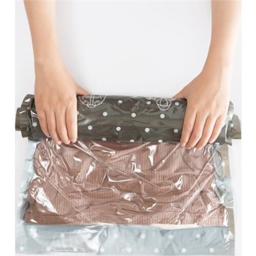 2pcs 1set Hand Rolling Compression Vacuum Bag Border Foldable Compressed Home Clothes Plastic Storage Bag Space Saving Seal Bags