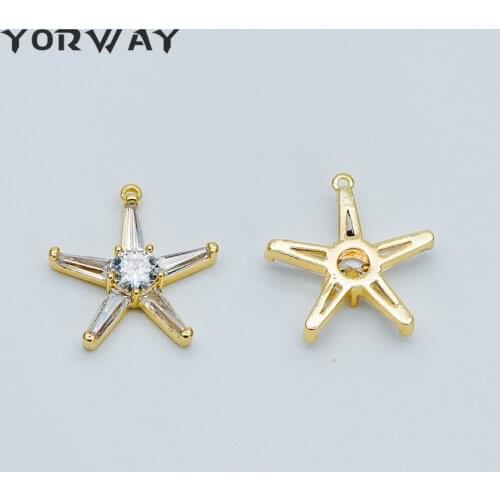 4pcs CZ Paved Gold Star Charms 15mm, Real 18K Gold Plated Brass Starfish Pendants , Tarnish Resistant (GB-370)