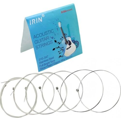 6pcs/lot IRIN A104 0.010-0.047 Inch Silver Plated Music Instrument Strings replacement for Acoustic Guitar with Full Bright Tone