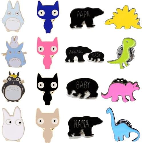 Animal Brooches Cat Enamel Pin Dinosaur Bear Pins Penguin Lapel Pin Badge Jeans Shirt For Women Kids Jewelry Cartoon Brooch Gift