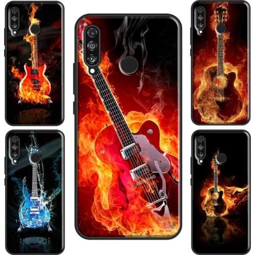 Music Flames Bass Guitar Case For Huawei P30 Lite P20 P40 P Smart Y6 Y7 2019 Nova 5T Honor 8A 8X 9X 10i 20 Pro