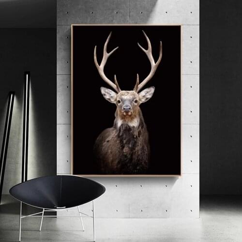 Black Deer Wall Art Canvas Paintings Posters and Prints Animal Wall Pictures for Living Room Home Wall Cuadros Decor No Frame