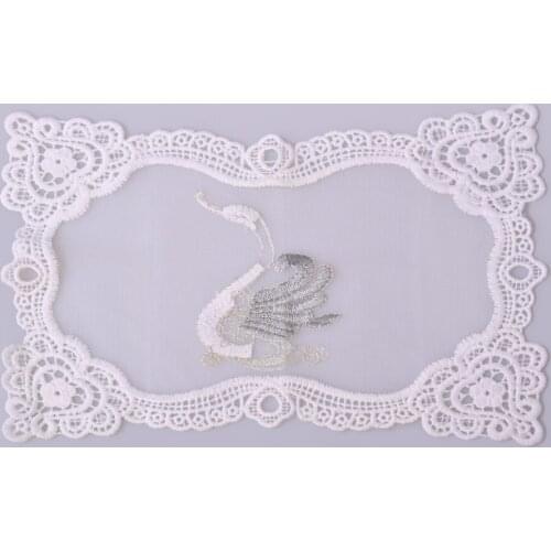 Cusack 2 Pcs 27 x 18 cm White Lace Applique Mesh Embroidered Swan for Garment Home Textiles Trimming DIY Crafts Lace Fabric