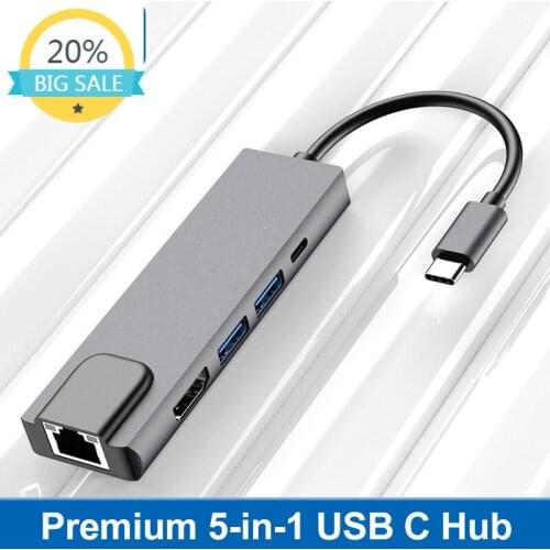 Type-c to HDMI Five-in-One Docking Station with Gigabit Ethernet Ports USB C Computer Converter