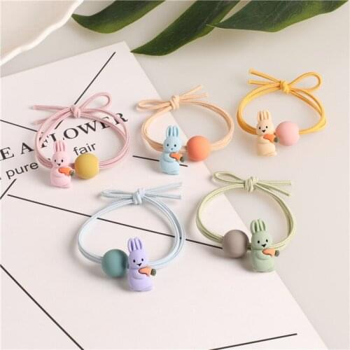 Cartoon Little Rabbit Holding Radish Princess Baby Girls Kids Elastic Hair Rubber Bands For Accessories Tie Hair Rope Headbands