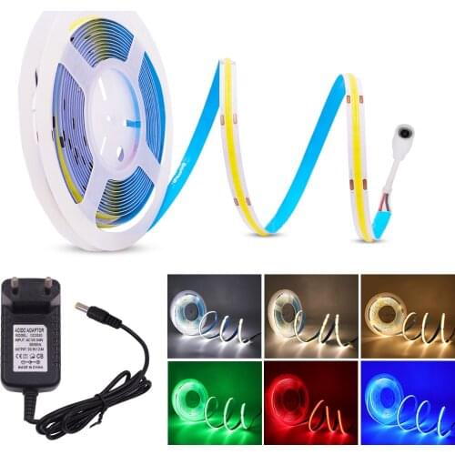 EU US Set COB LED Strip DC 5V High Density RA90 White Red Blue Green Flexible Tape Ribbon COB LED Lights