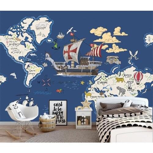 World animal treasure map nautical wind childrens room background wall custom large mural green wallpaper