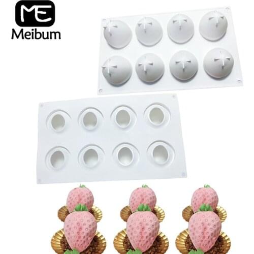 Meibum 8 Cavity Strawberry Shape Silicone Muffin Fruit Cake Mold Mousse French Dessert Pastry Mould Decoration Baking Tools