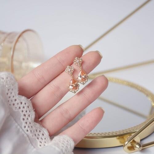 French Retro Orange Zircon Delicate Lace Design Water Drop Luxury Earrings for Woman S925 Silver Needle Holiday Earring