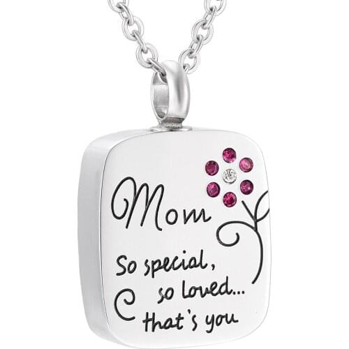 IJD9920 Eternal Motherly Love Square Cremation Urn Ashes Keepsake Memorial Necklace Pendant Jewelry for Mom Cremains Holder Urn