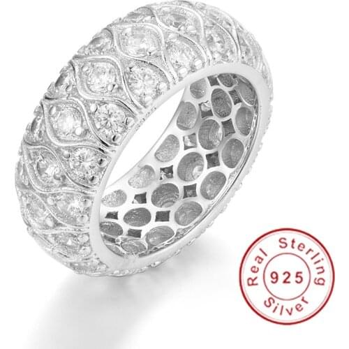 Luxury Solid 925 Sterling Silver Wedding ring Vintage Pave Diamond Rings For Women gemstone Jewelry Girl gift