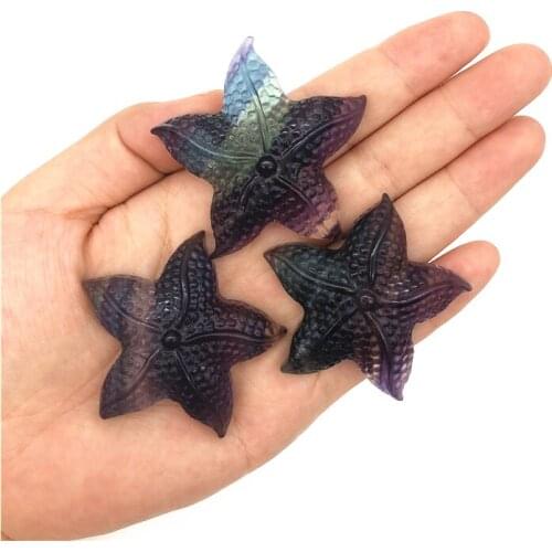 Beautiful 1PC Natural Beautiful Rainbow Fluorite Starfish Hand Carved Quartz Crystal Healing Crystal Natural Quartz Crystals