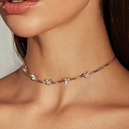 Fashion Crystal Butterfly Necklace Simple Chain Choker Clavicle Necklace Women Statement Jewelry Gifts