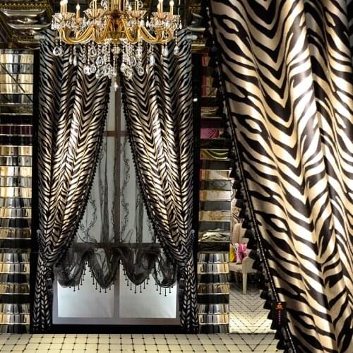Fashion Black and Grey Striped zebra curve leopard window curtains for living room Lush Decor simple modern style curtain