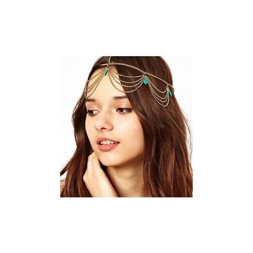 Retro trend green fringed hair headdress Bohemian National Wind temperament with wild hair bands Free shipping