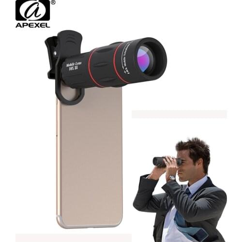 10pcs/lot APEXEL phone camera lens 18X Telescope Telephoto lens 18x25 Monocular for iPhone Samsung android ios smartphones