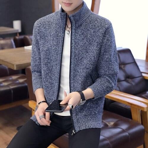 2021 Autumn Korean O-Neck Mens Sweaters with Thick and Velvet Mens Cardigan Knitted Sweatercoats Solid Jacket Male M-3XL M9137