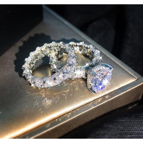 2pcs Bridal Set Elegant rings for Women s925 Sliver Wedding Engagement fashion Jewelry With Full Shiny Zircon female ring